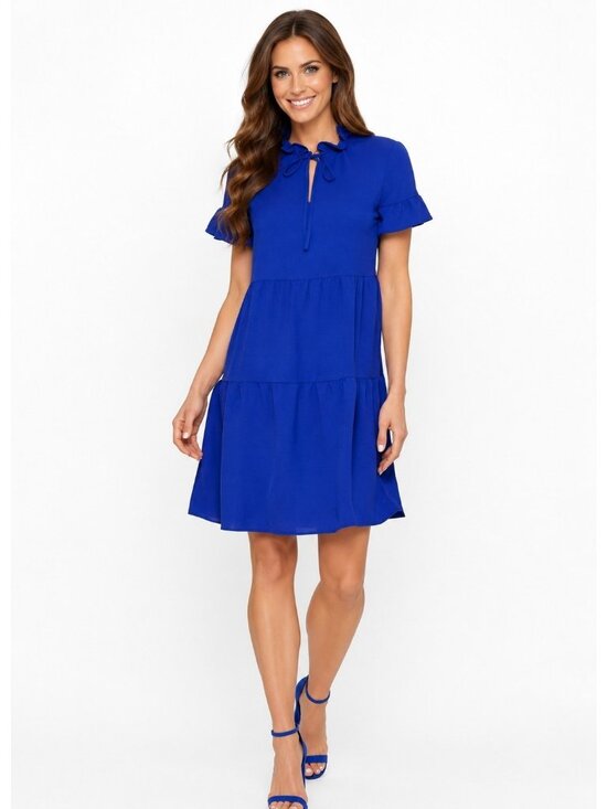 Dkny Dresses & Skirts - DKNY Royal Blue Ruffle Neck Tiered Dress Size 8 Flutter Sleeve Shift Dress